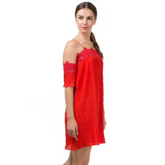 Women's Casual Off The Shoulder Spaghetti Strap Lace Trim Dress Super Cute - Picture 4 of 5